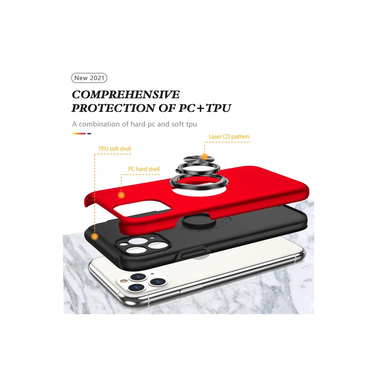 iPhone 11 Pro Max Kılıf - Kırmızı Elit Yüzüklü Kapak (Mıknatıslı & 360° Dönebilir)