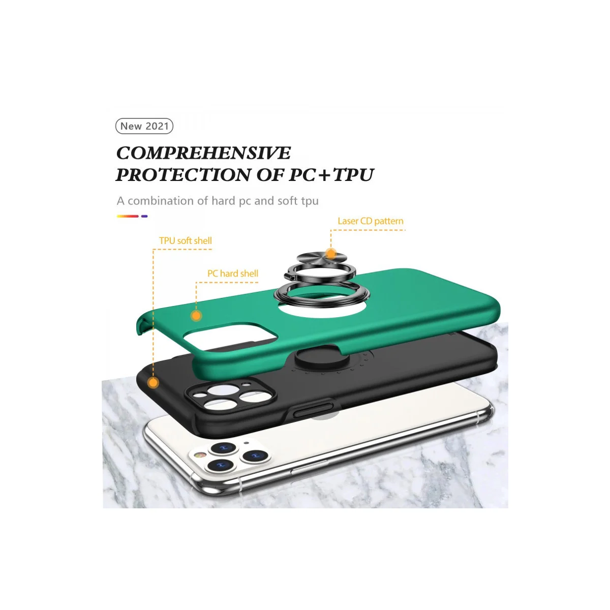 iPhone 11 Pro Max Kılıf Yeşil - Elit Yüzüklü Mıknatıslı Korumalı Kapak