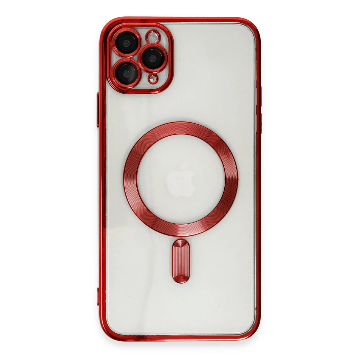 iPhone 11 Pro Max Kılıf Kross Magneticsafe Kırmızı Şeffaf Kamera Koruma ve Kablosuz Şarj
