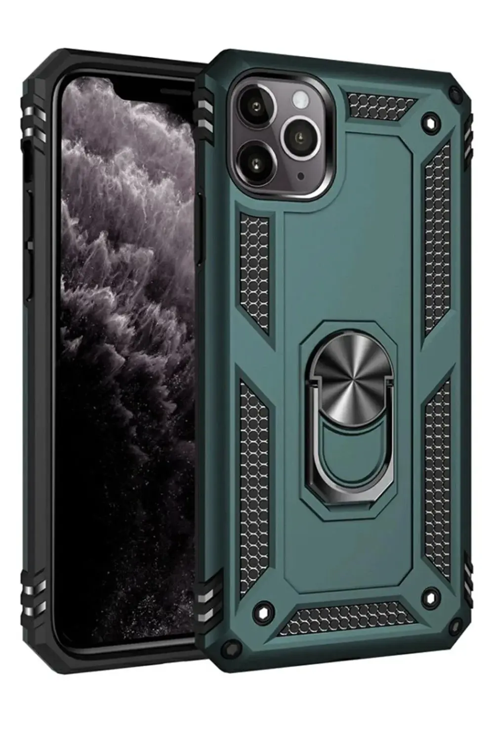 iPhone 11 Pro Max Kılıf Sofya Yüzüklü Silikon Kapak - Yeşil
