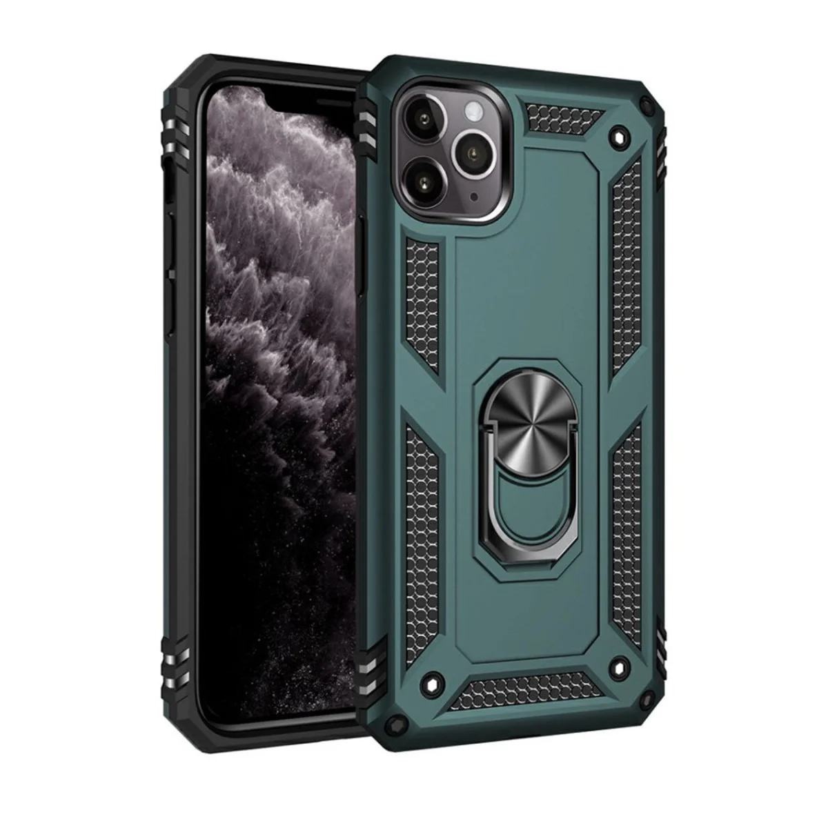 iPhone 11 Pro Max Sofya Yüzüklü Silikon Kılıf - Yeşil ve Ultra Korumalı
