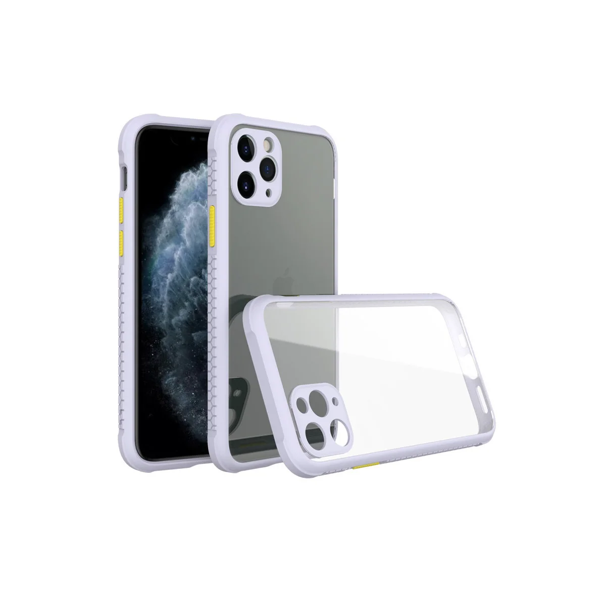 iPhone 11 Pro Miami Şeffaf Silikon Kılıf - Lila (4 Köşe Airbag) | Kapsamlı Koruma