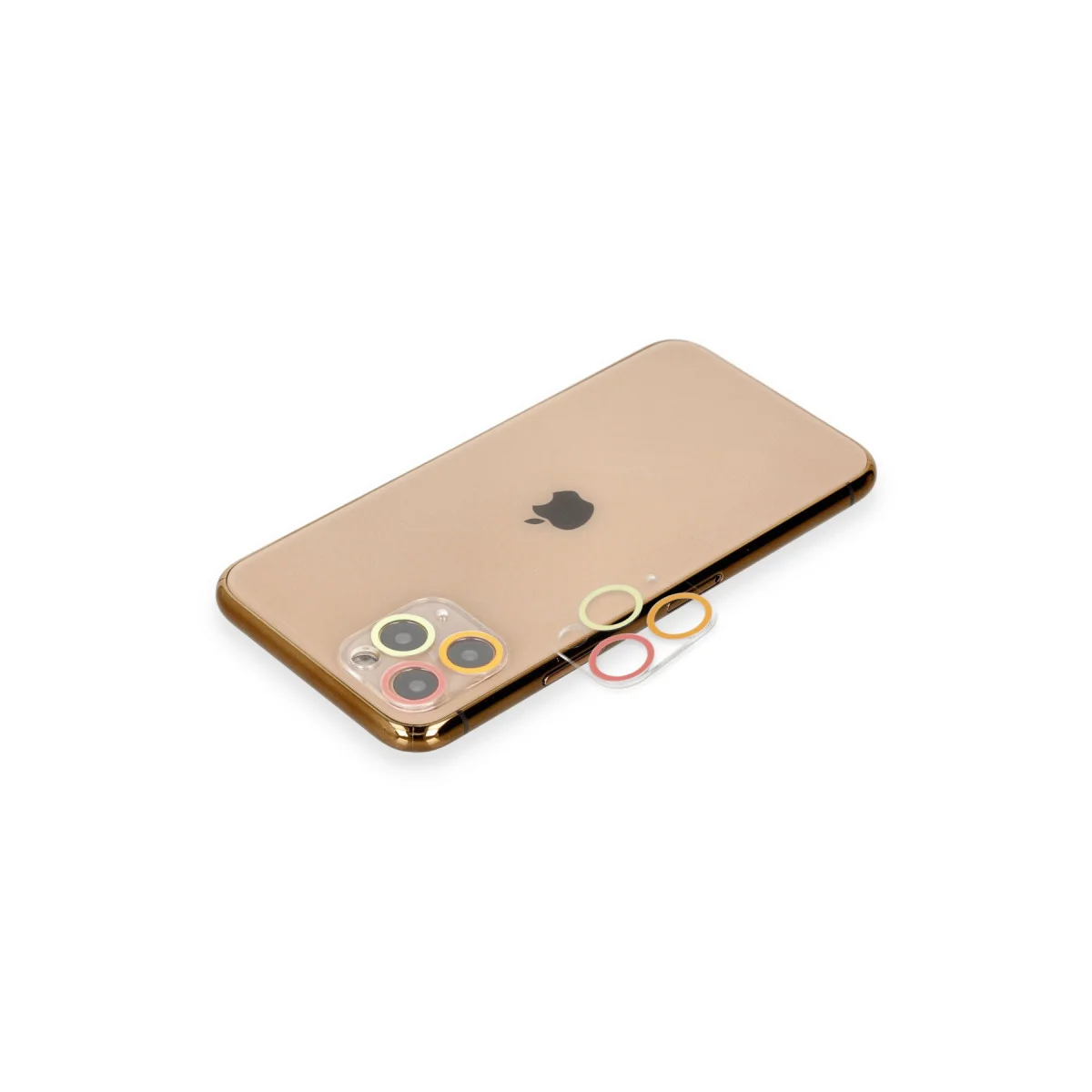 iPhone 11 Pro Renkli Kamera Lens Koruma Camı - Turuncu-Kırmızı