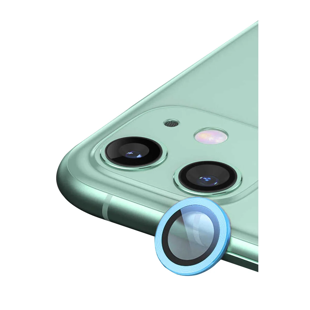 iPhone 11 Raze Metal Kamera Lens Koruması - Mavi Tempered Cam