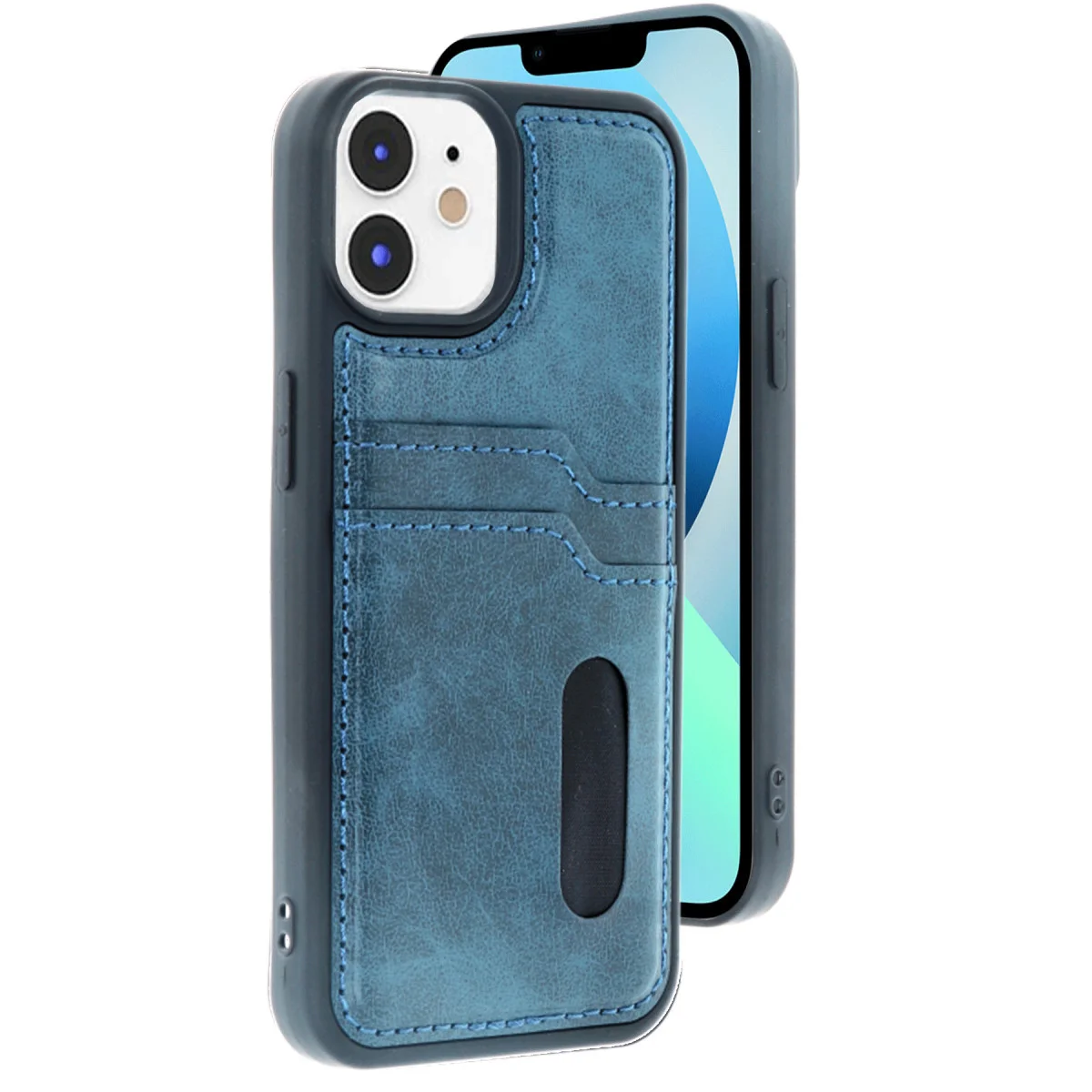 iPhone 11 Sara Kartvizitli Deri Kılıf - Lacivert