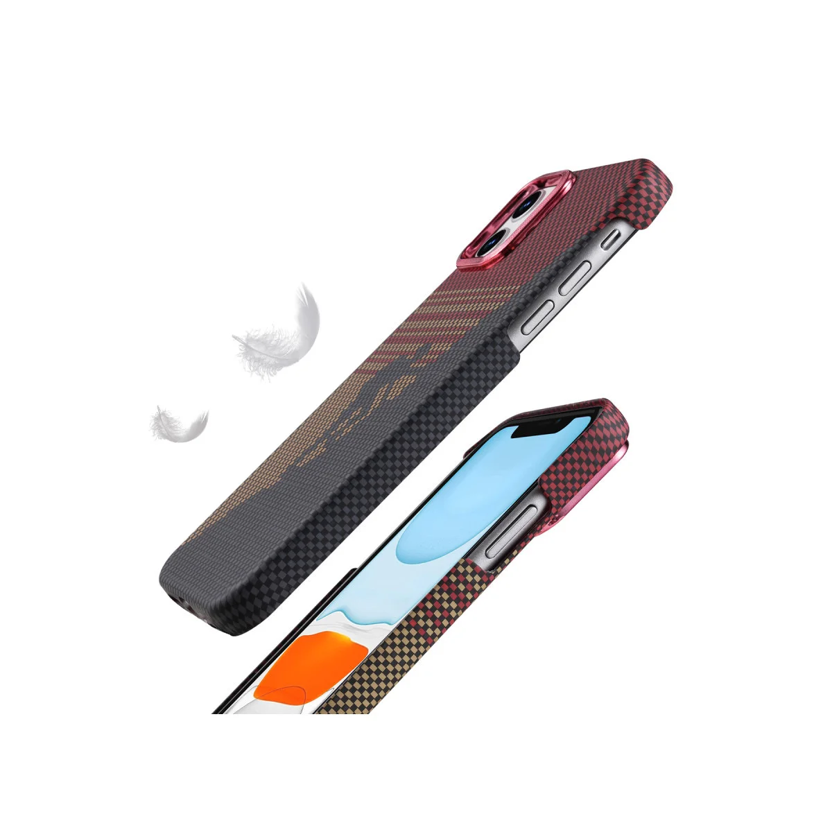 iPhone 11 Vega Magsafe Kapak Siyah Kevlar Desenli Simli