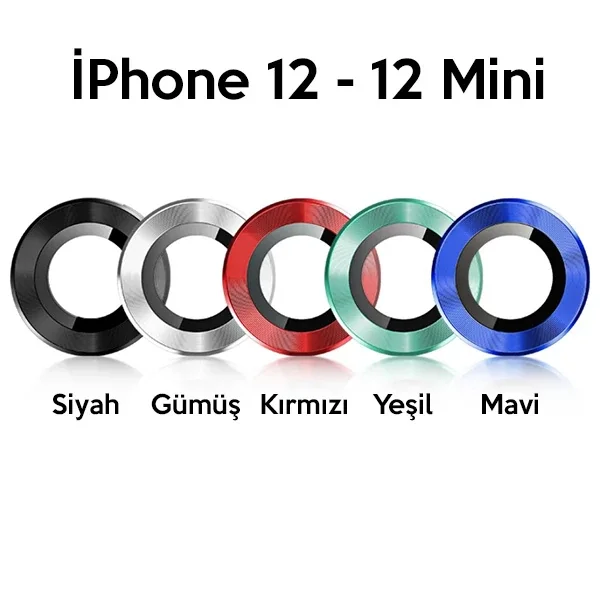 iPhone 12 & 12 Mini Metal Çerçeveli 3D Kamera Lens Koruyucu – Darbeye Dayanıklı, HD Görüntü
