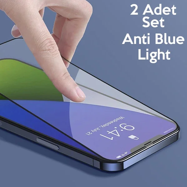 iPhone 12 & 12 Pro Mavi Işık Önleyici Cam Ekran Koruyucu 2’li Set - %99 UVA/UVB Engelleyici Ultra İnce 0.3 mm