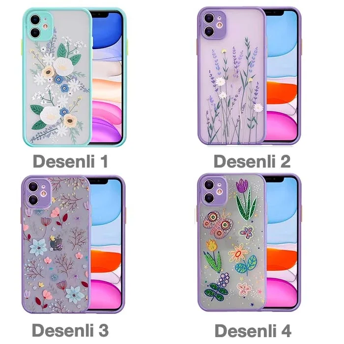 iPhone 12 6.1" Çiçek Desenli Kamera Korumalı Silikon Kılıf – Sararmaz Şık Tasarım
