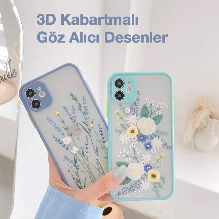 iPhone 12 6.1" Çiçek Desenli Kamera Korumalı Silikon Kılıf – Sararmaz Şık Tasarım