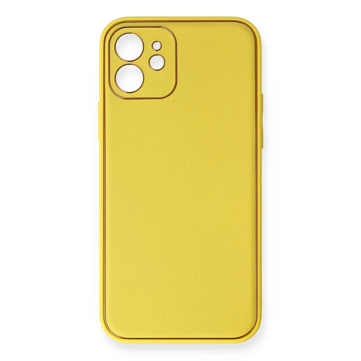 iPhone 12 Coco Deri Silikon Kapak - Sarı (Modern ve Koruyucu)