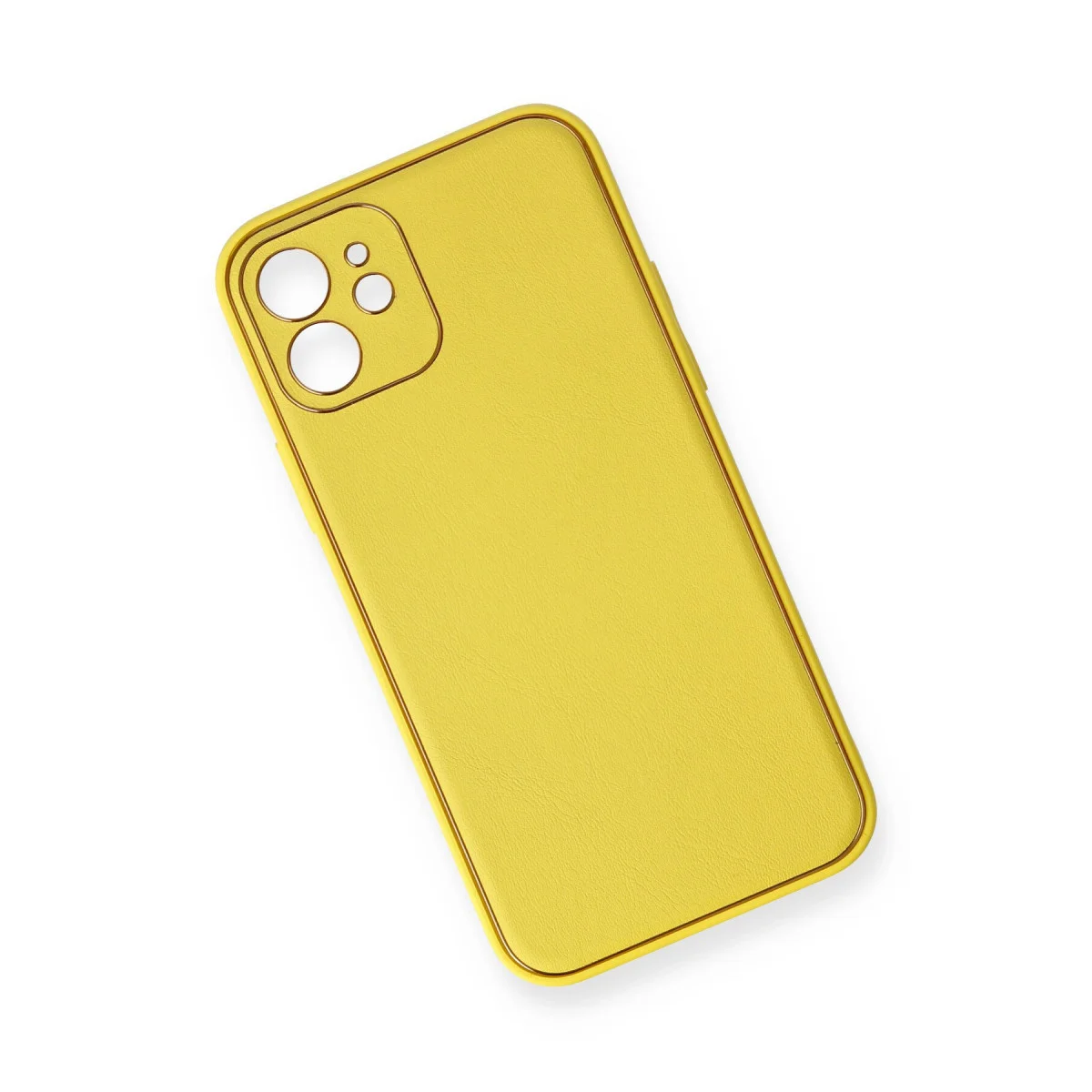 iPhone 12 Coco Deri Silikon Kapak - Sarı (Modern ve Koruyucu)