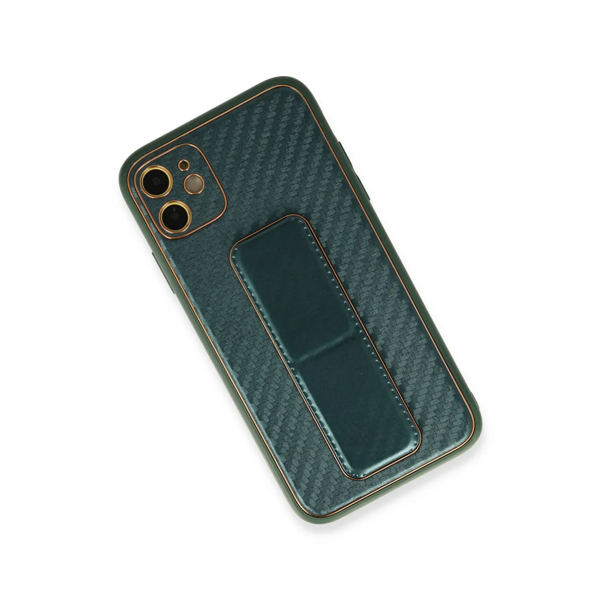 iPhone 12 Coco Karbon Standlı Kılıf - Yeşil