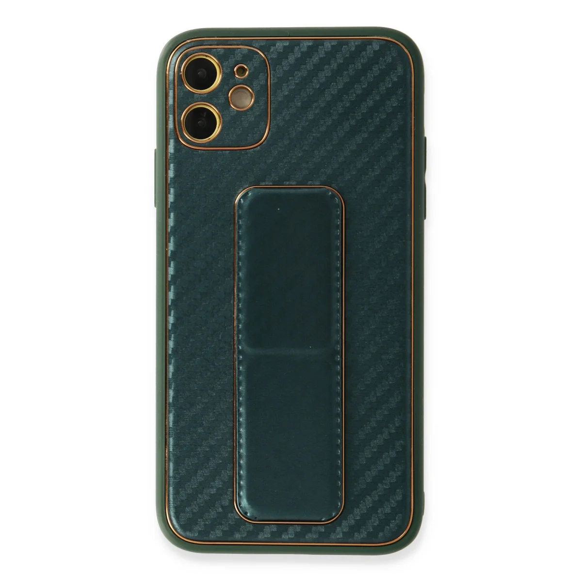 iPhone 12 Coco Karbon Standlı Kılıf - Yeşil