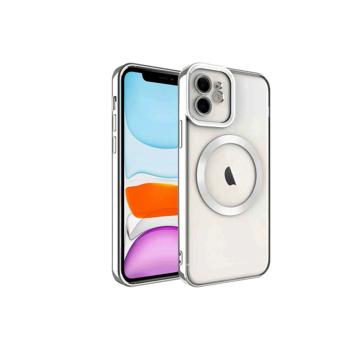iPhone 12 ile Uyumlu Magneticsafe Şeffaf Kılıf - MagSafe Destekli Gümüş Renk