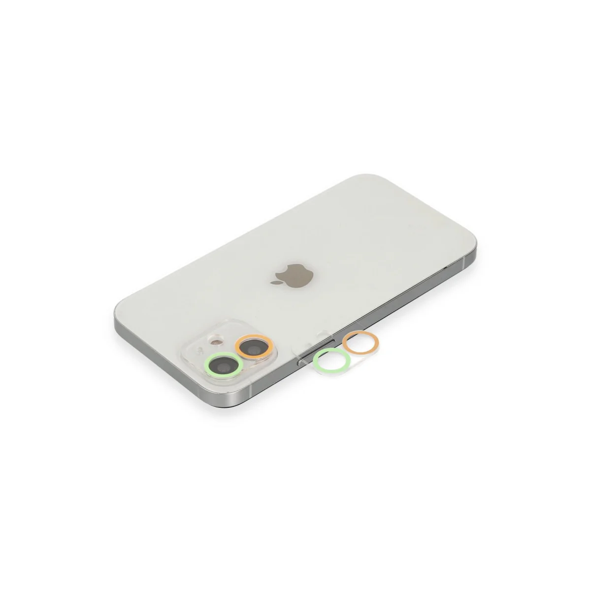 iPhone 12 Kamera Lens Koruma Camı - Renkli Turuncu-Yeşil ve Optik Kalite