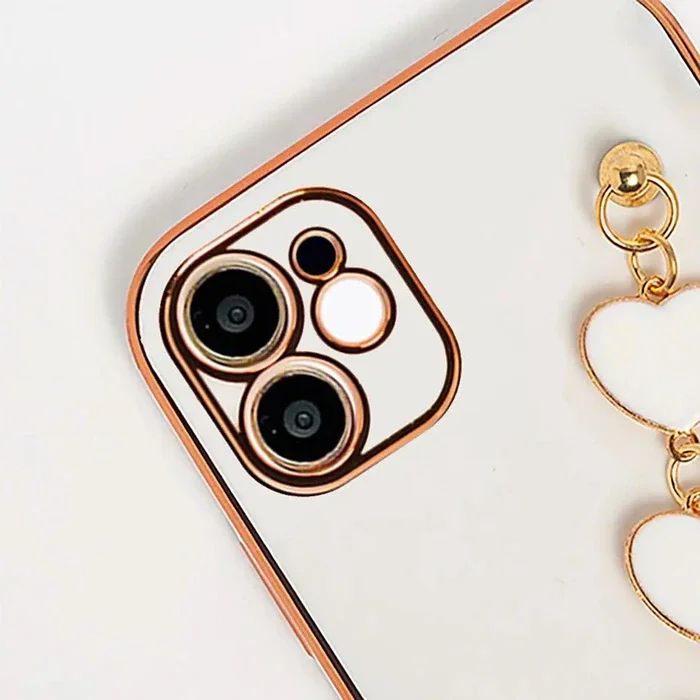 iPhone 12 Kılıf Kalp Bileklikli Askılı Silikon Kamera Koruyucu