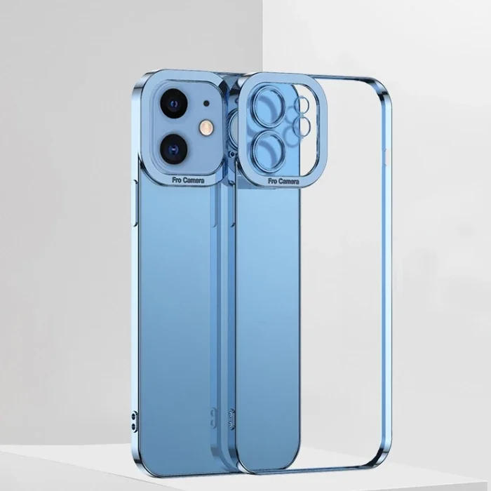 iPhone 12 Kılıf Lazer Çerçeveli Renkli Silikon - Sararmaz Kamera Koruyucu