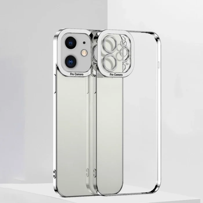 iPhone 12 Kılıf Lazer Çerçeveli Renkli Silikon - Sararmaz Kamera Koruyucu