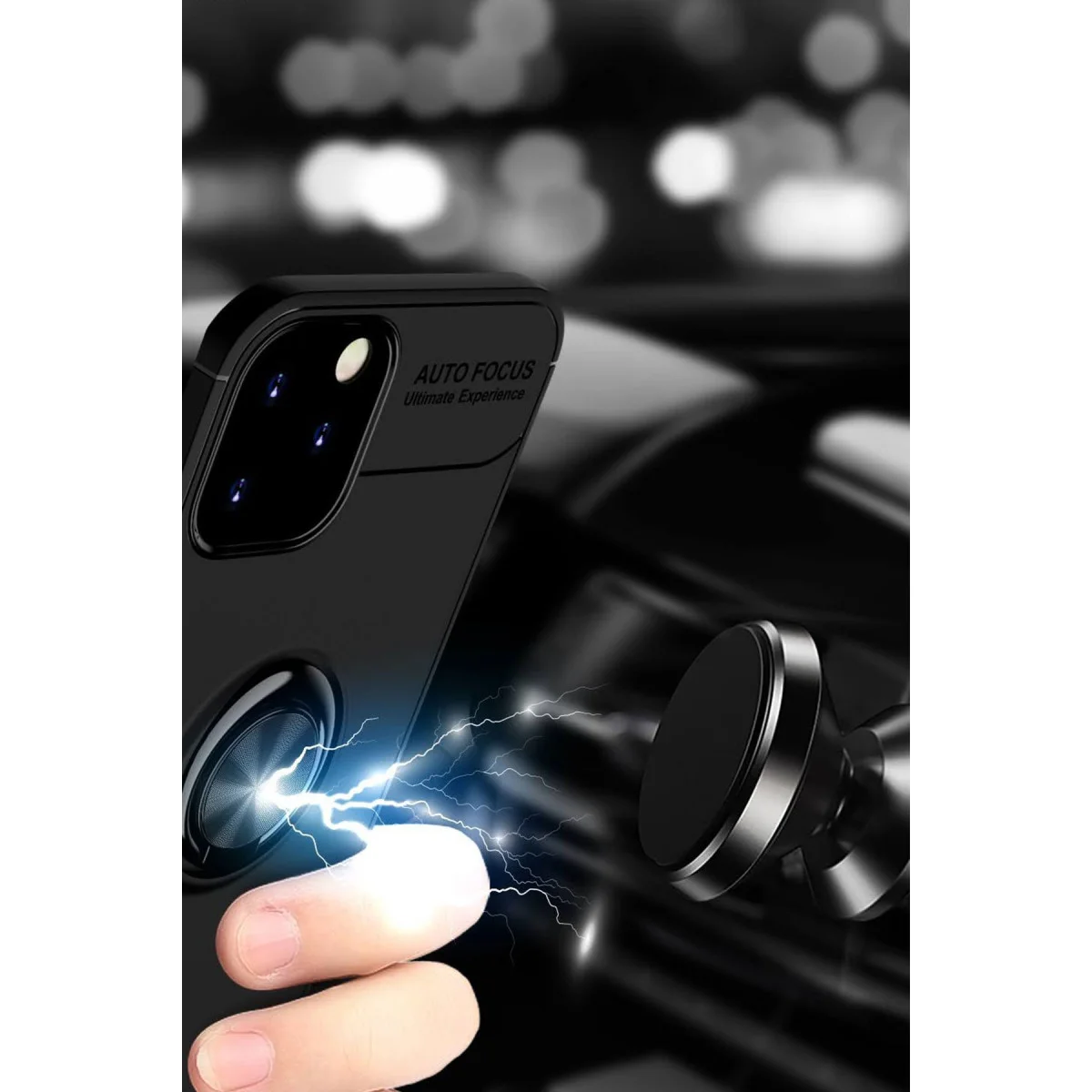 iPhone 12 Kılıf Range Yüzüklü Silikon - 360 Döner Halka Mıknatıslı Siyah-Kırmızı