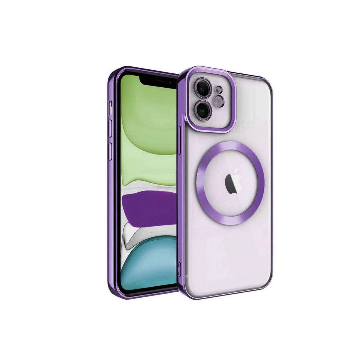 iPhone 12 Kross Magneticsafe Şeffaf Kılıf - Mor, MagSafe Uyumlu, Çift Katlı Koruma