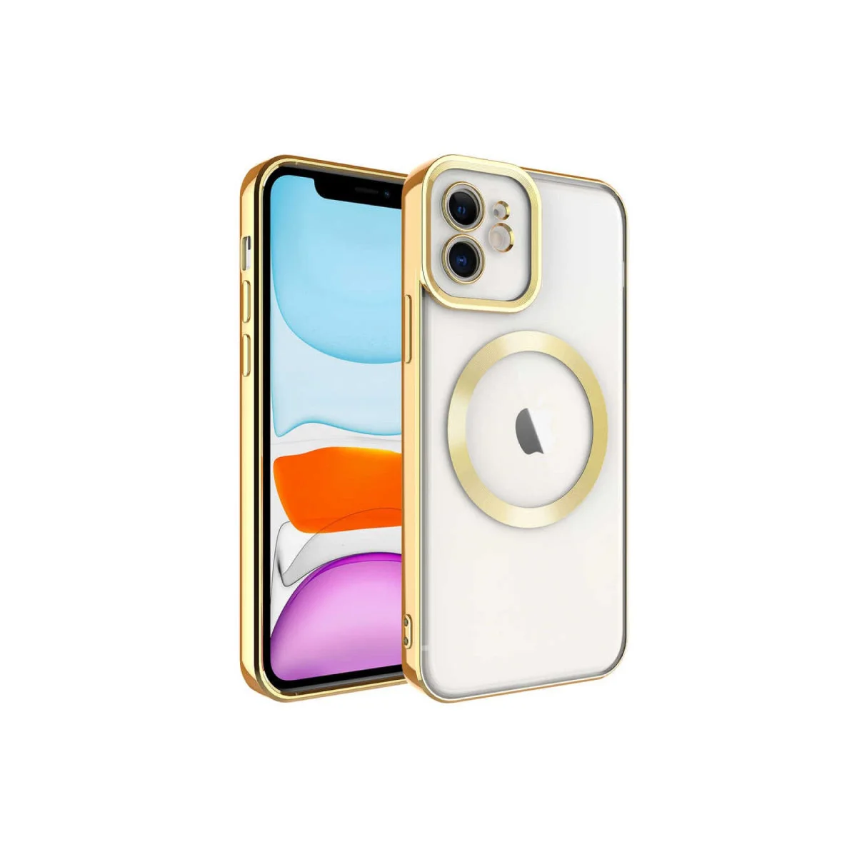 iPhone 12 Kross Magneticsafe Kapak - Altın ve Şeffaf Güvenli Koruma