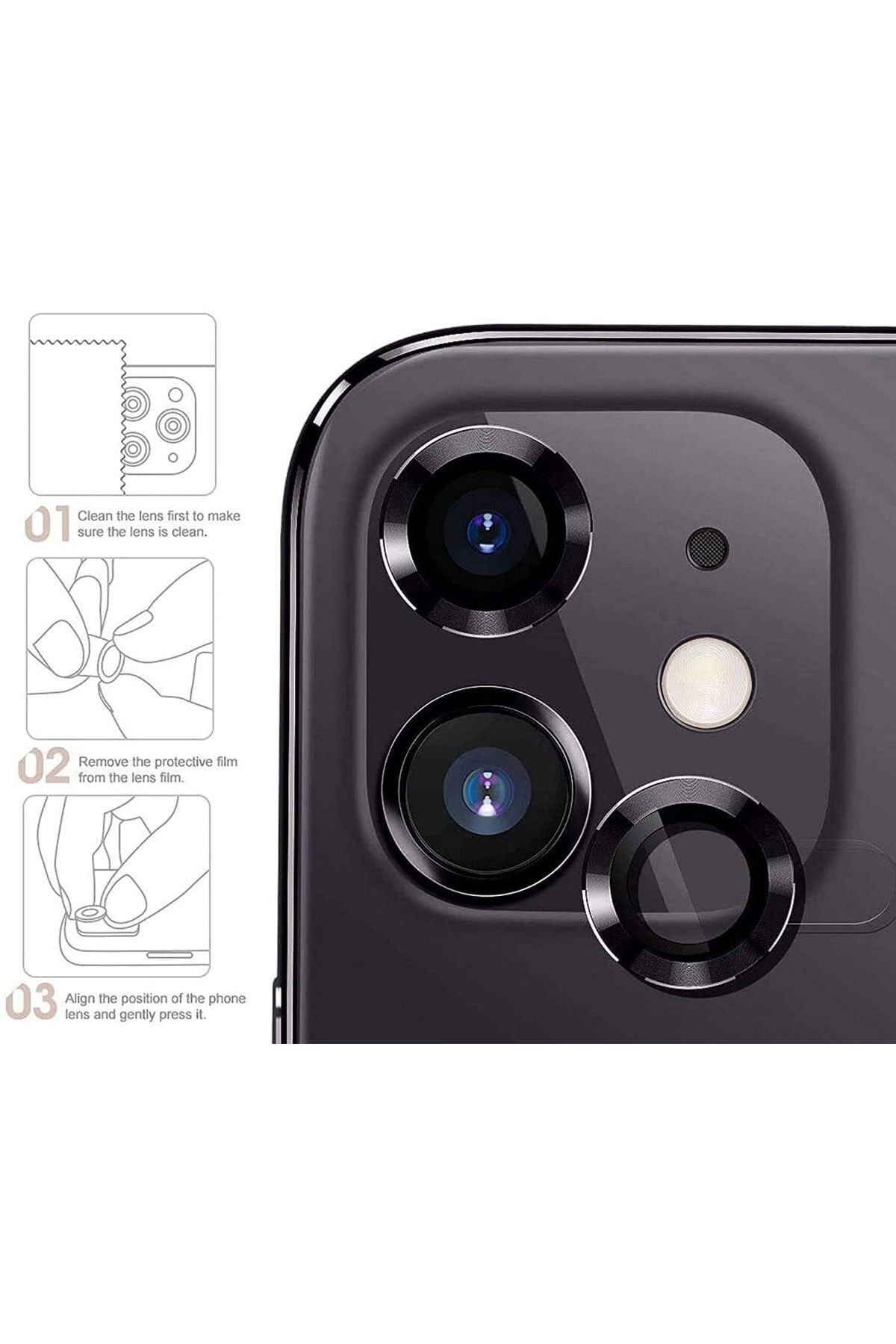 Iphone 12 Metal Çerçeveli (siyah) Kamera Koruma Lensi