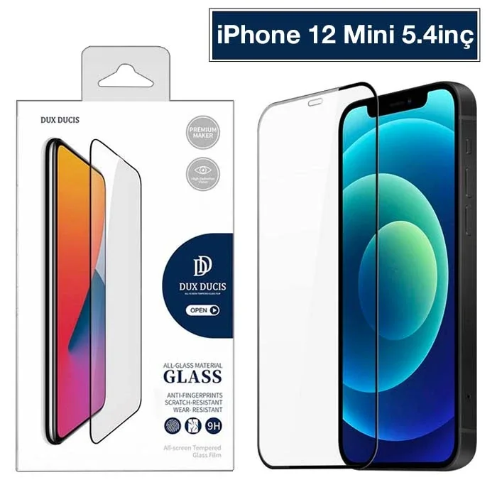 iPhone 12 Mini 5.4 Temperli Cam Ekran Koruyucusu 10D Full Kaplama 9H - Çizilmez Kırılmaz