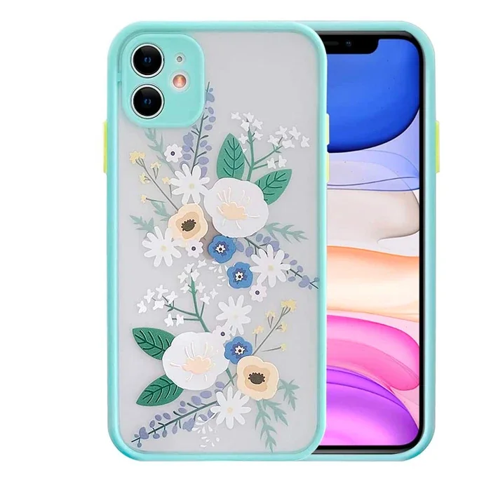 iPhone 12 Mini 5.4inç Kamera Korumalı Çiçek Desenli Silikon Kılıf-1852