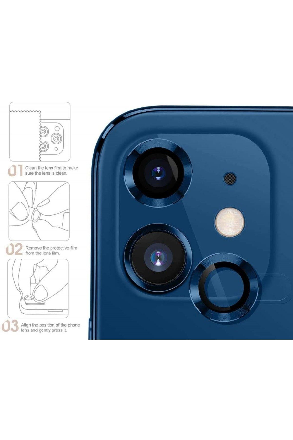 Iphone 12 Mini Metal Çerçeveli (lacivert) Kamera Koruma Lensi