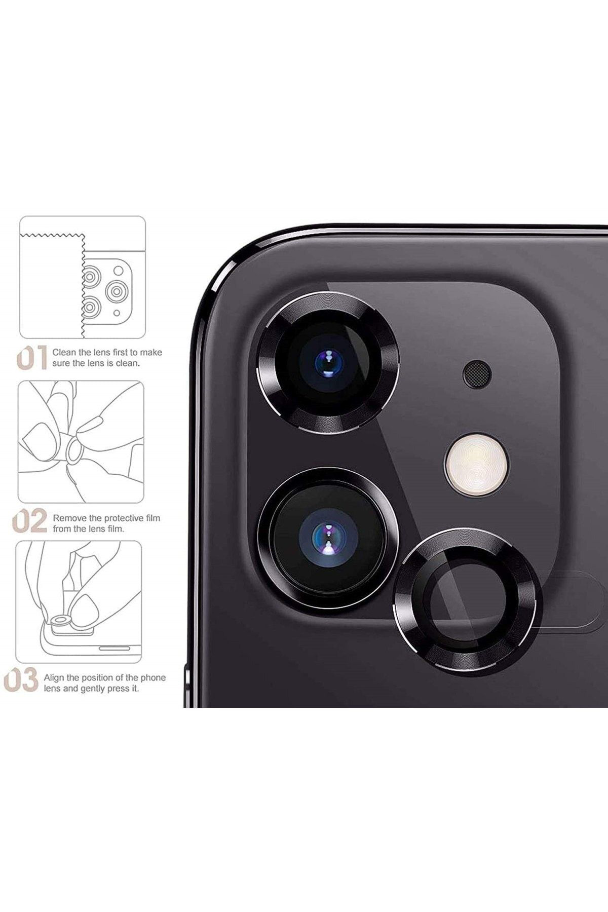 Iphone 12 Mini Metal Çerçeveli (siyah) Kamera Koruma Lensi