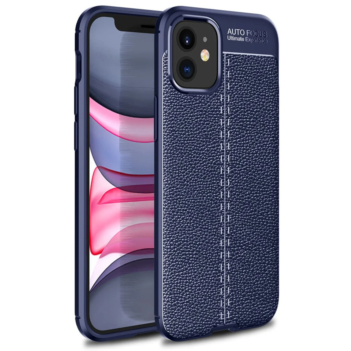 iPhone 12 Mini Auto Focus Kılıf - TPU Deri Dokulu Güvenlik Kapak