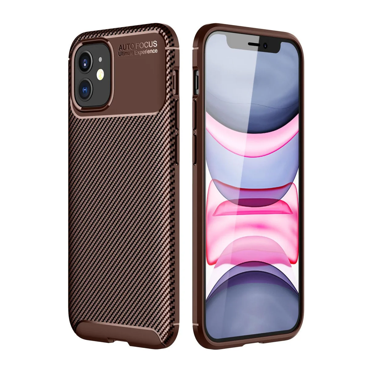 iPhone 12 Mini Auto Focus Karbon Fiber Kılıf - Kahverengi
