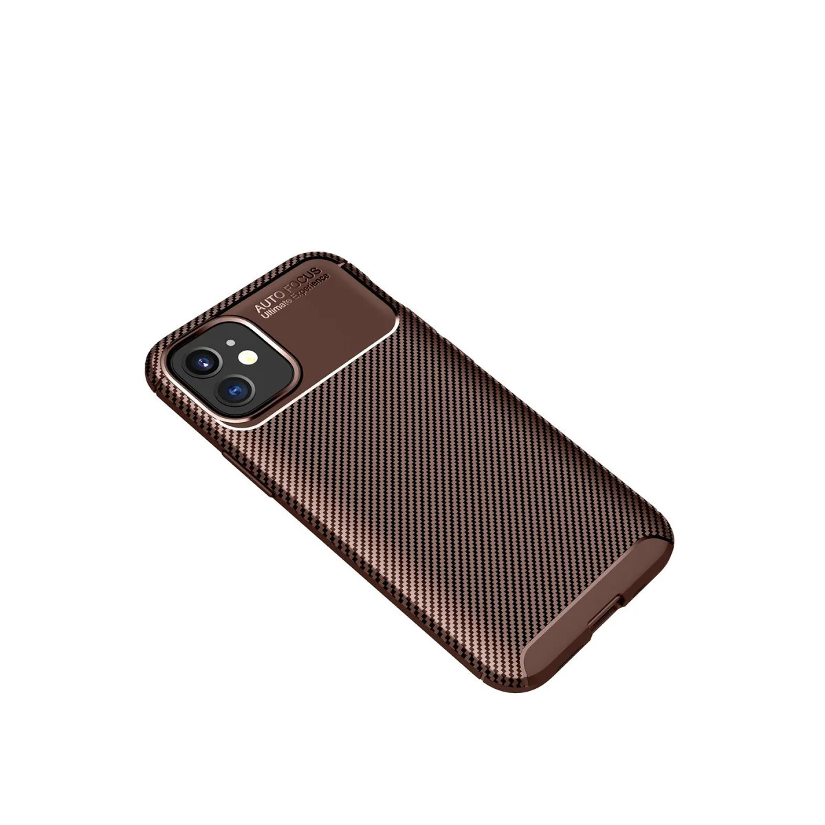 iPhone 12 Mini Auto Focus Karbon Fiber Kılıf - Kahverengi