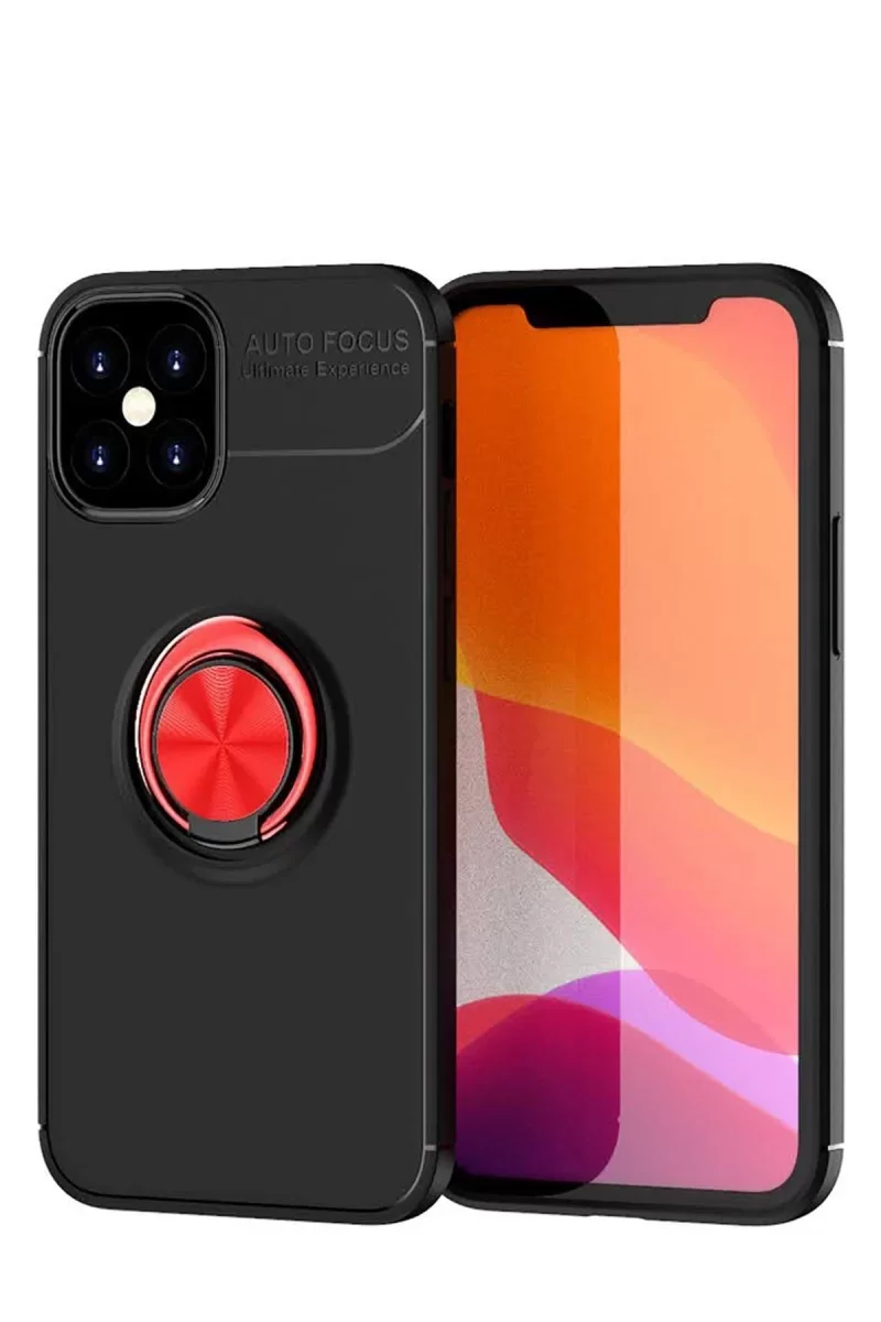 iPhone 12 Mini ile Uyumlu Kılıf Range Yüzüklü Silikon - Siyah-Kırmızı