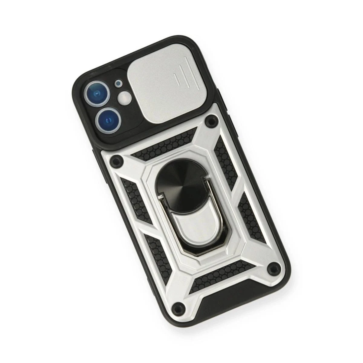 iPhone 12 Mini ile Uyumlu Silikon Kılıf - Lens Koruyucu ve Yüzüklü Stand, Gümüş Fiyatı, Yorumları ve Özellikleri