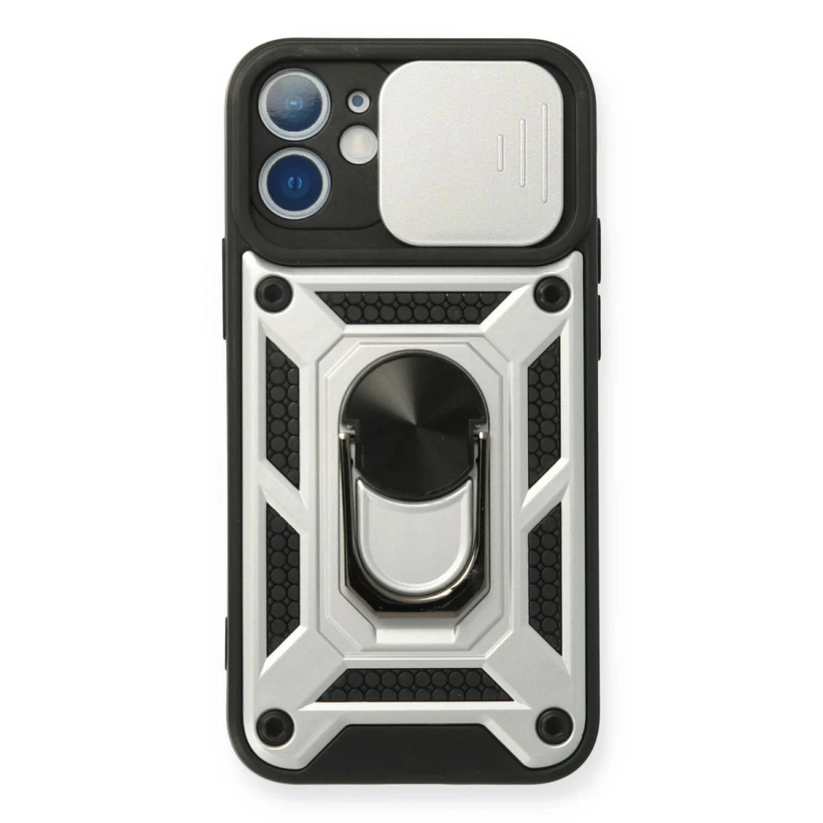 iPhone 12 Mini ile Uyumlu Silikon Kılıf - Lens Koruyucu ve Yüzüklü Stand, Gümüş Fiyatı, Yorumları ve Özellikleri