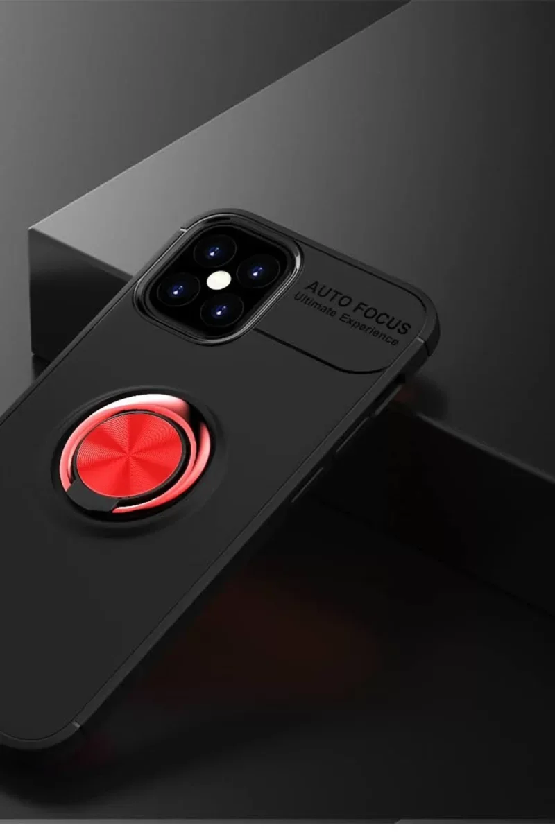 iPhone 12 Mini ile Uyumlu Kılıf Range Yüzüklü Silikon - Siyah-Kırmızı
