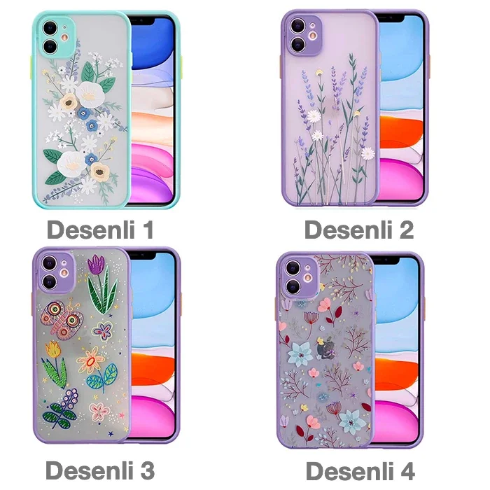 iPhone 12 Mini Kılıf Çiçek Desenli Kamera Korumalı Sararmaz Silikon - Antis Kaydırmaz