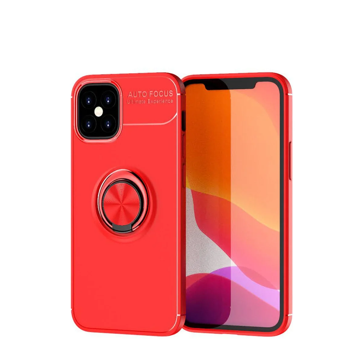 iPhone 12 Mini Kılıf - Range Yüzüklü Silikon Kırmızı, Masa Standı ve Mıknatıslı Tutucu Uyumlu