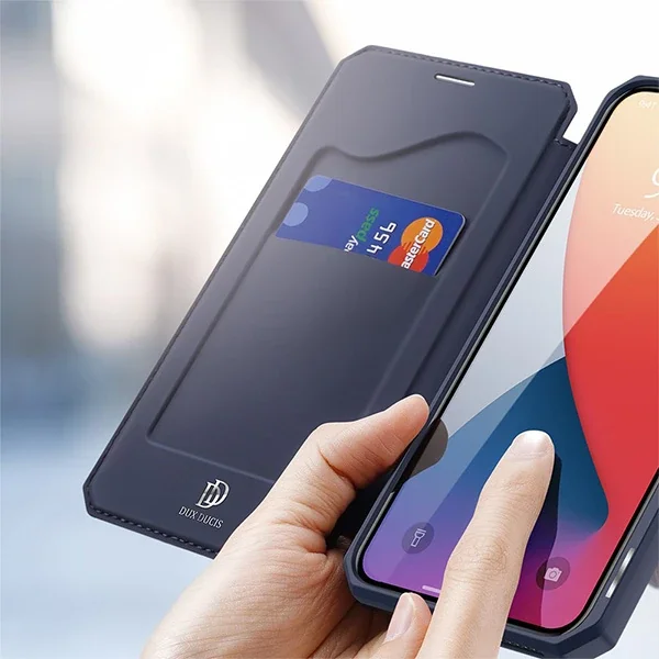 iPhone 12 Mini Manyetik Kapaklı Deri Kılıf - Kartlıklı Tam Koruma