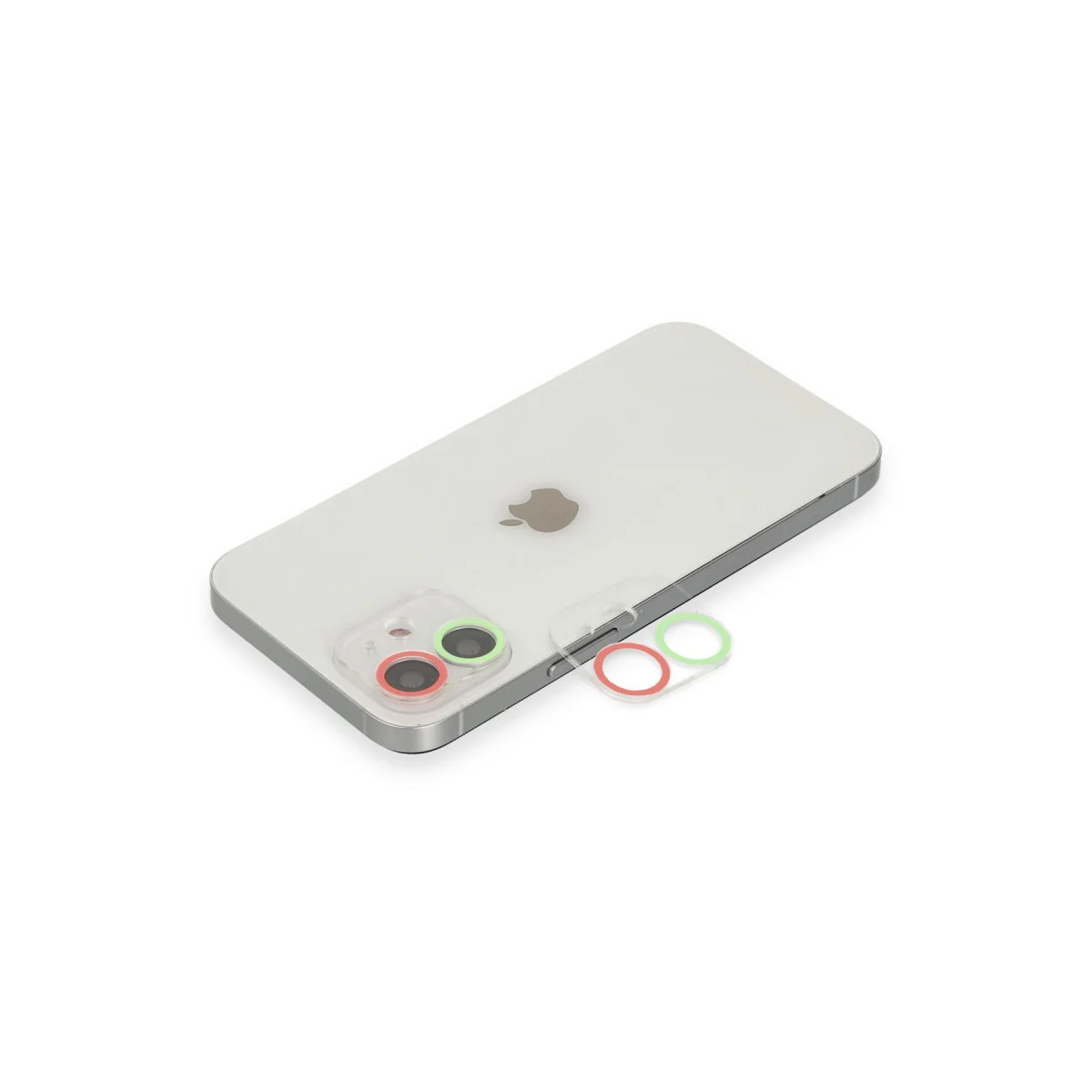 iPhone 12 Mini Renkli Kamera Lens Koruma Camı Yeşil-Pembe - Optik Kalite ve Şok Emici Koruma