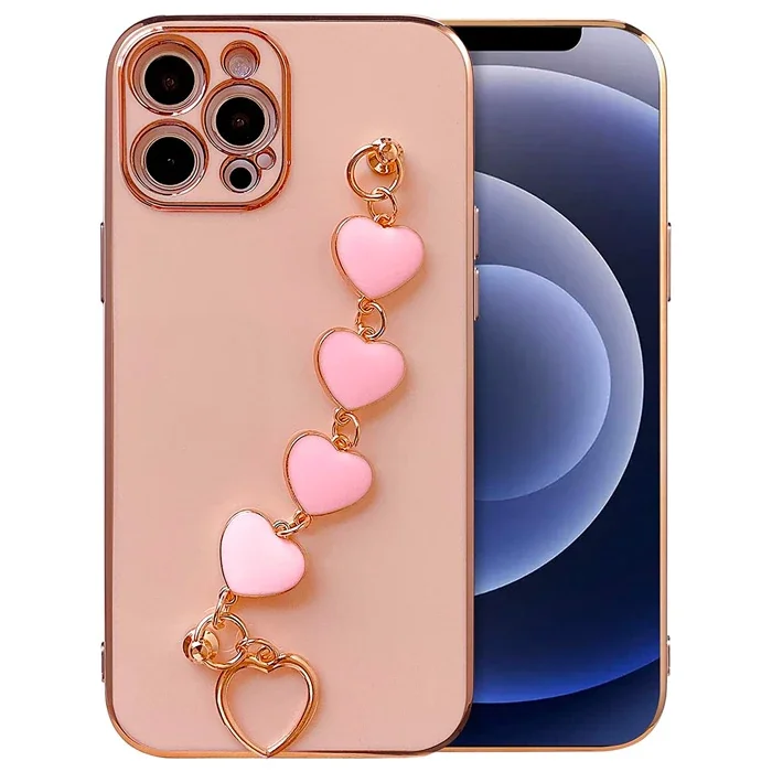 iPhone 12 Pro 6.1" Askılı Silikon Kılıf – Kalp Bileklikli & Kamera Koruyucu