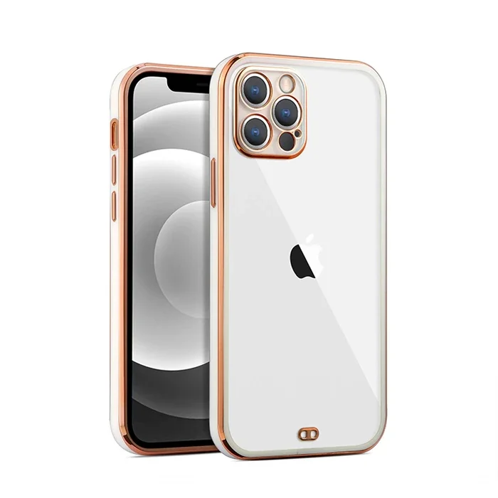 iPhone 12 Pro 6.1'' Gold Çerçeve Kamera Korumalı Bumper Kılıf – Sararma Yapmaz