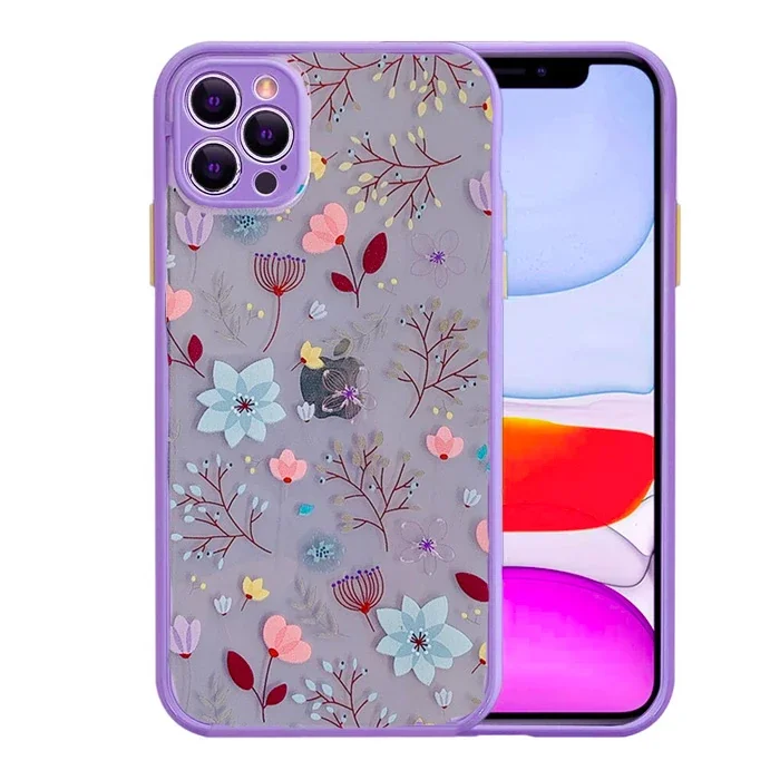 iPhone 12 Pro 6.1inç Kamera Korumalı Çiçek Desenli Silikon Kılıf-1852