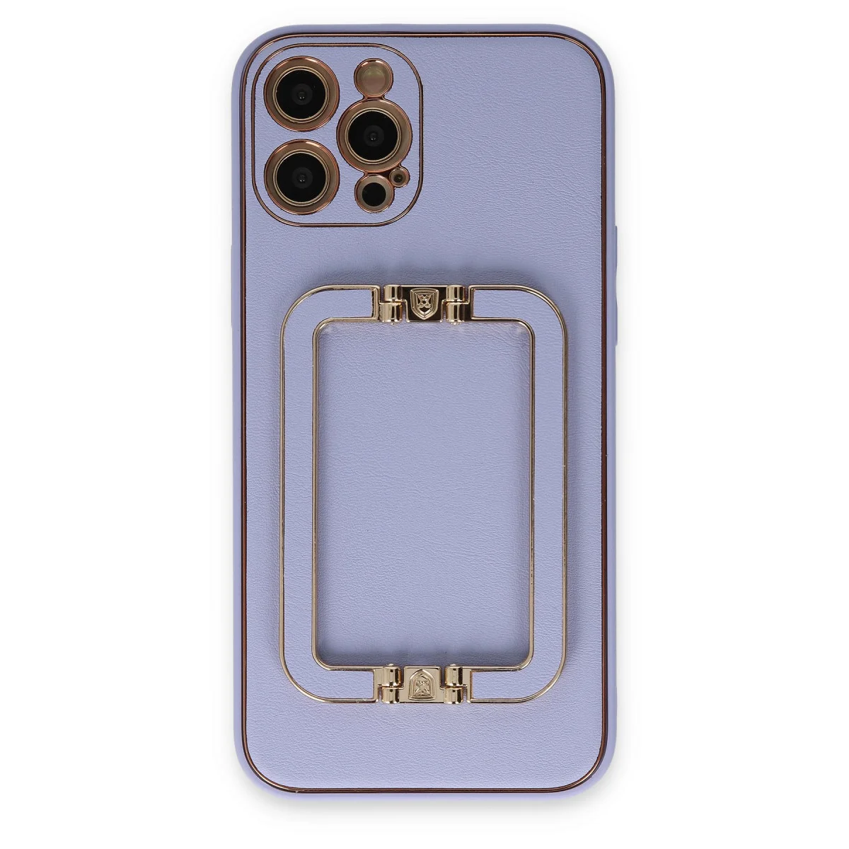 iPhone 12 Pro Coco Elit Deri Görünümlü Kılıf - Lila Silikon Kapak (Stand Özelliği)
