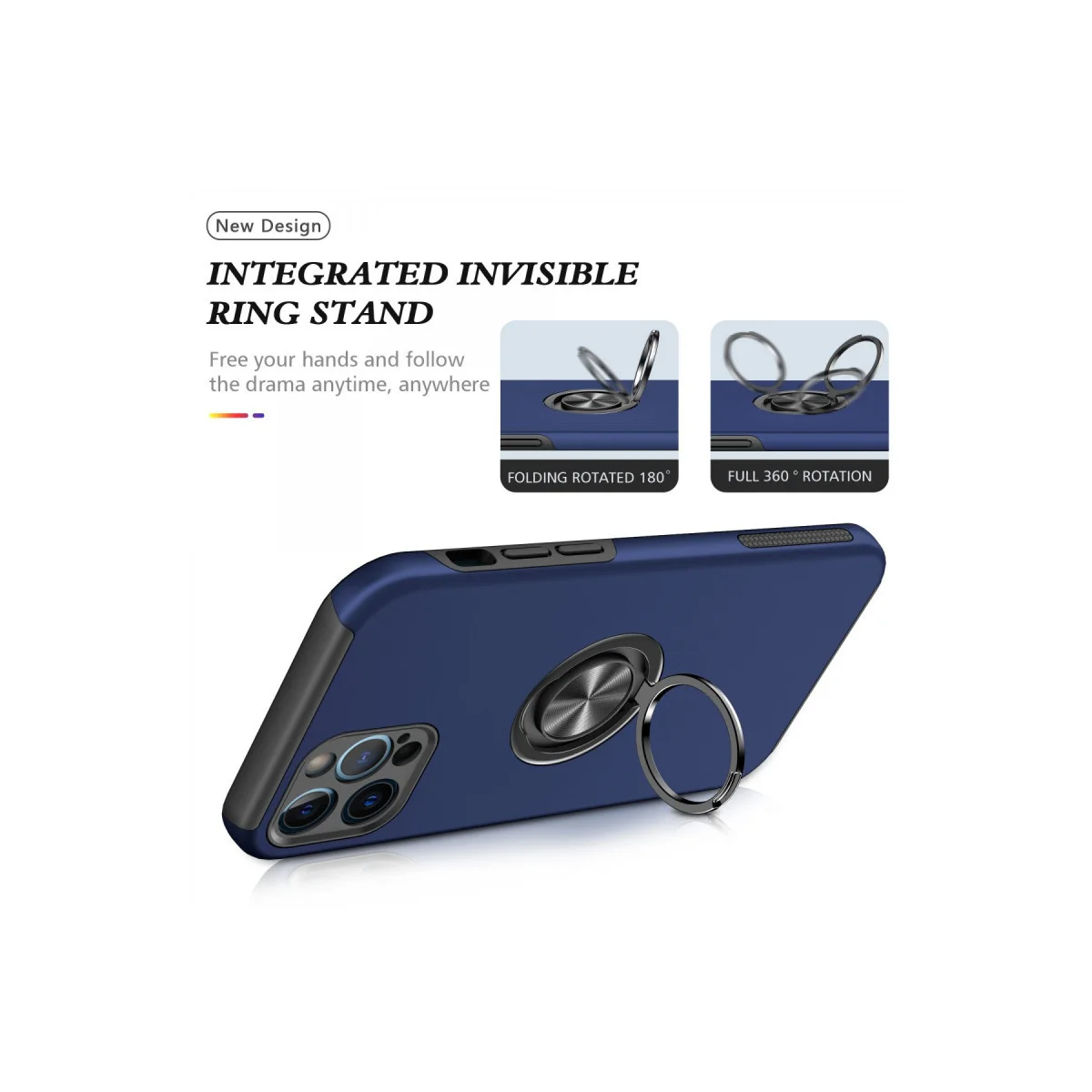 iPhone 12 Pro Elit Kılık - Yarı Sert Kılıf ve Araç Tutucu Uyumlu Navy Blue