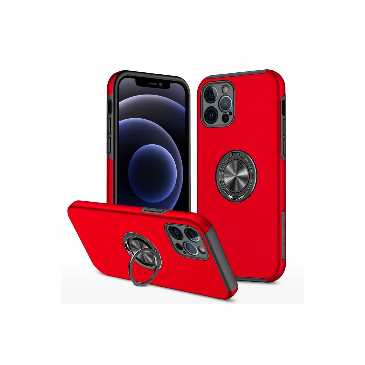 iPhone 12 Pro Elit Kılıf - Kırmızı, Yarı Sert TPU ve Araç Tutucu Uyumlu