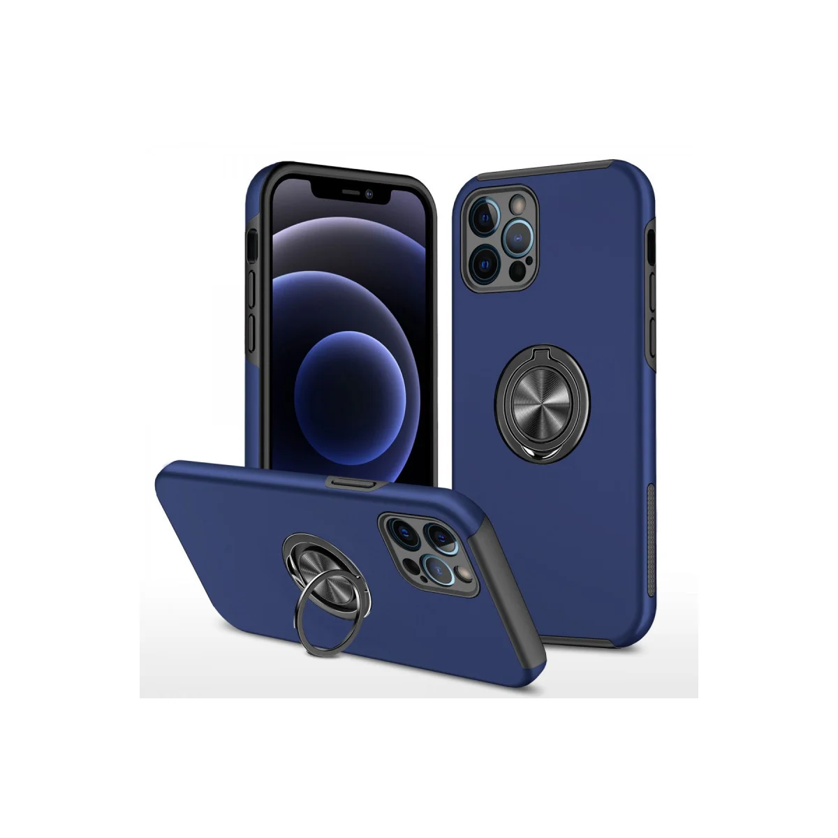 iPhone 12 Pro Elit Kılık - Yarı Sert Kılıf ve Araç Tutucu Uyumlu Navy Blue