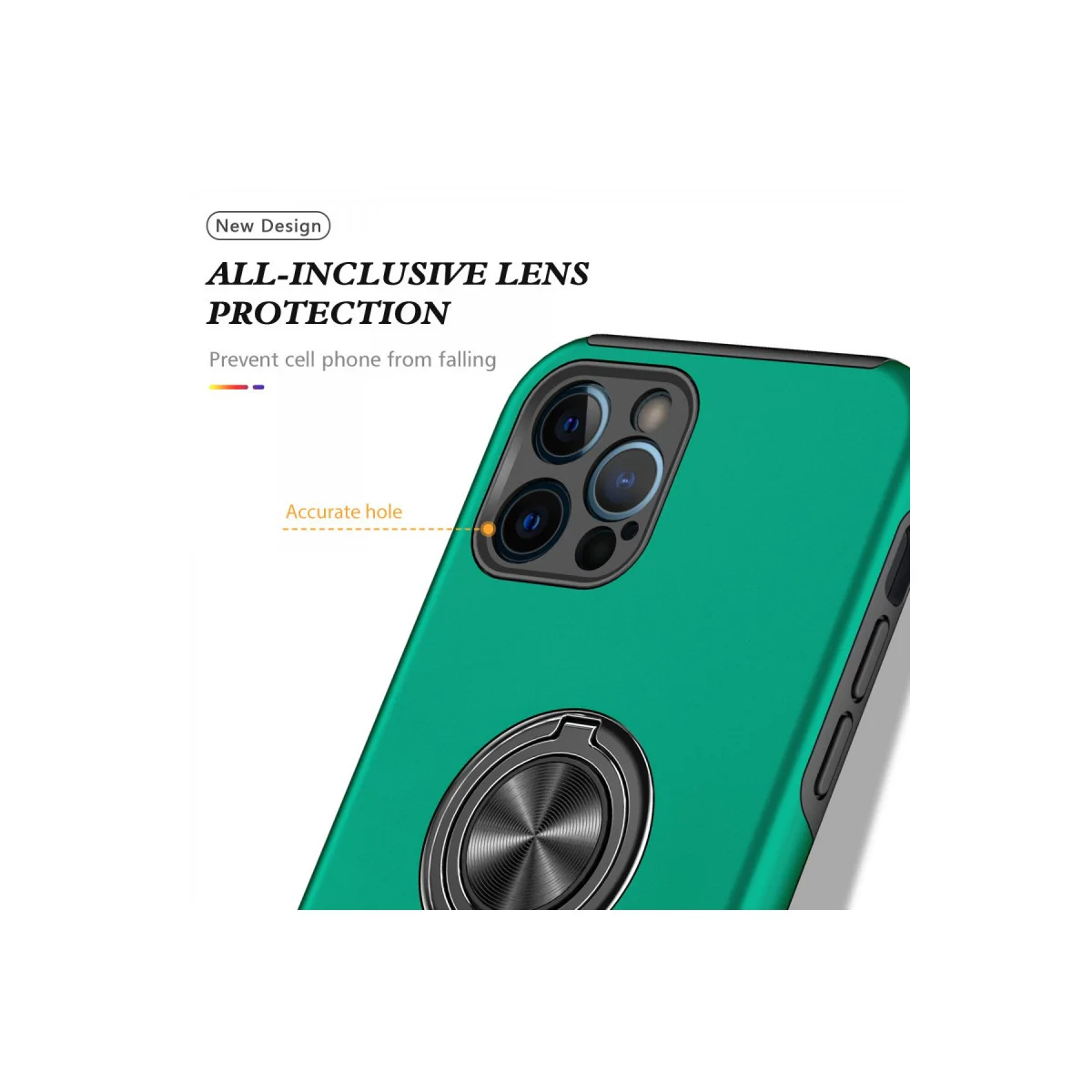 iPhone 12 Pro Elit Yüzüklü Magnetik Kılıf - Yeşil (360° Dönüşlü Araç Tutucu Uyumlu)